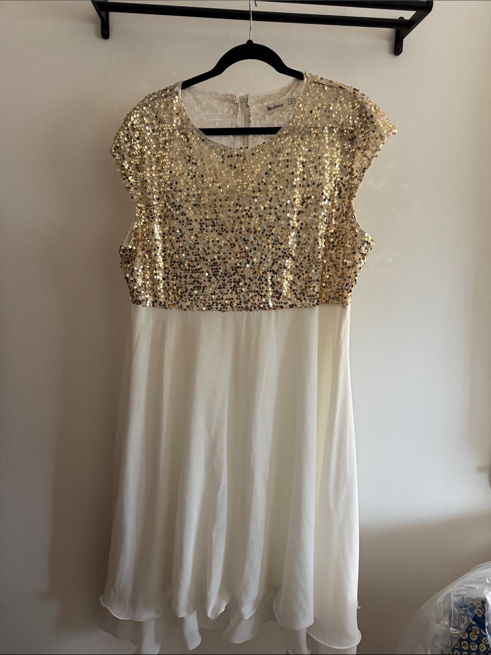 Nextmia Gold Sequin Sleeveless Top on Ivory Base